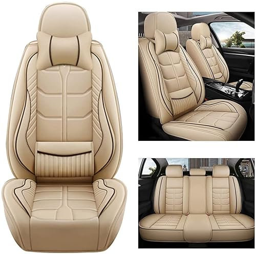 maiqiken Autositzbezug Für BMW 1series 2series 3series 4series 5series 6series 7series Komplettset 5 Sitze Allwettereinsatz Auto Ledersitzbezug Beige
