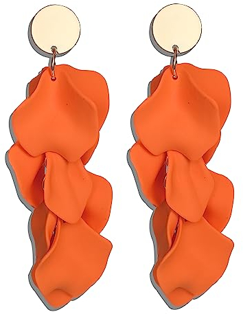JeryWe Ohrclips für Damen Mädchen Ohne Ohrlöcher Lang Acryl Quaste Clip Ohrringe Bunte Blumen Baumeln Ohrringe Anhänger Tropfen Statement Ohrclips für Nicht Durchbohrte Orange
