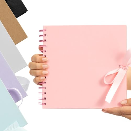 Evelay Scrapbook Fotoalbum Spiralbindung für Hochzeitspaar Reise Erinnerungsbuch mit 40 Seiten - Mittel, 20,3 x 20,3 cm (Rosa)