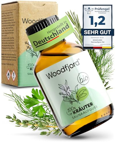 WOODFJORD Saunaaufguss Kräuter BIO 100 ml I Premium Sauna Aufgussmittel für authentische und nachhaltige Saunaerlebnisse I Saunaöl und Saunaduft I Harmonisierend und erfrischend