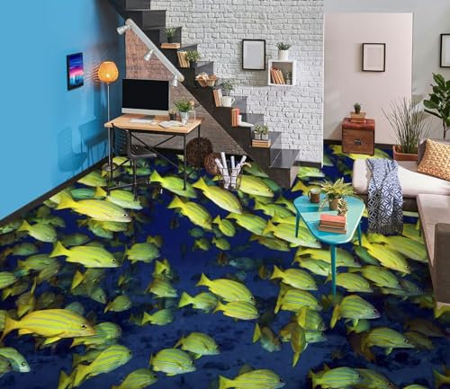Benutzerdefinierte Boden Wasserdichte Stereo-Aufkleber 3D-gelber Fisch, 430 x 300 cm 3D-Bodenfliesen Aufkleber Bodenbelag Tapete Wandbild PVC Wasserdicht selbstklebende Tapete Wohnkultur