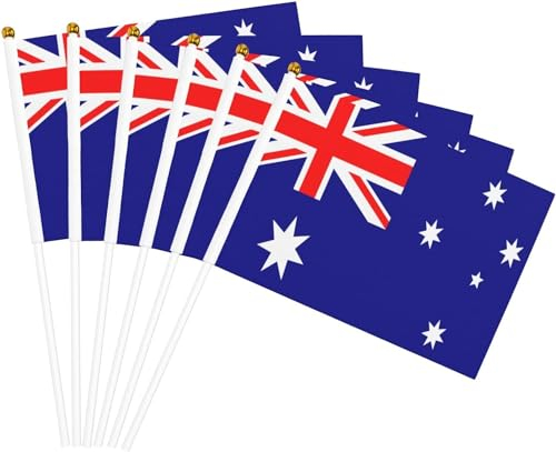 Faithful Grace Australische Flaggen, 20 Stück, 14 x 21,6 cm, Patriotische Handflaggen mit Stäbchen für Gedenktage, Partys, Sport, Parade, Australien-Themenfestivals