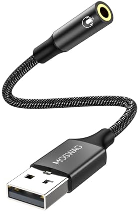 MOSWAG USB to Audio Jack Adapter 0.65Feet/20cm,External Sound Card Jack Audio Adapter with 3.5mm Aux Stereo Converter Compatible with Headset,PC,Laptop,Linux,Desktops,PS4 and More Device