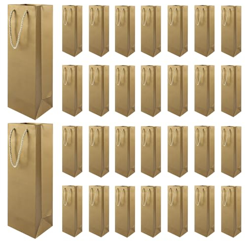VIDETOL 30 bolsas de regalo para botellas de vino, papel kraft con asa, para Navidad, cumpleaños, día de San Valentín