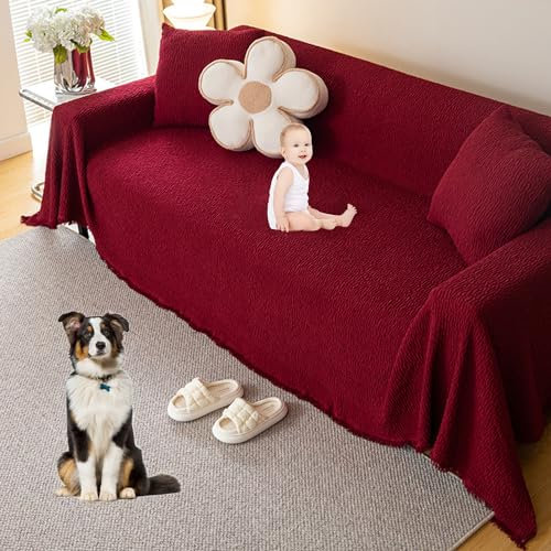 KCCRHIN Elastischer Sofaüberwurf Decke Sofabezug Ecksofa L Form 3 Sitzer XXL rutschfest Sofadecke 2024 Neuer Couchbezug 180X300cm Couch Überwürf Couch Cover Sofa Cover,Rot,180 * 180cm/71 * 71in