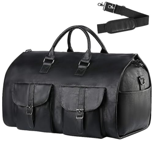 Kleidungssäcke für Reisen PU Cabrio Kleidungsstück Mehrfach-Tasche mit Schultergurt tragbare Reisetasche für Männer, Schwarz