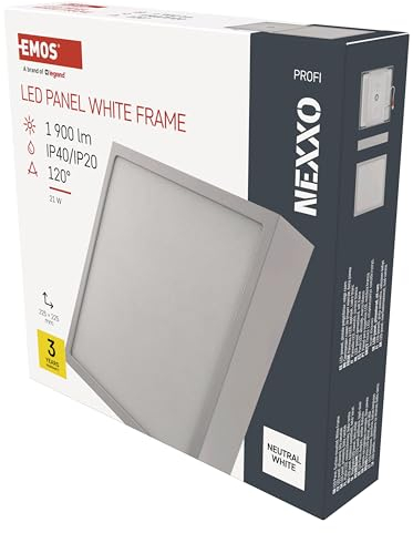 EMOS LED Panel 21 W, quadratische 1900 lm Deckenleuchte, Wandleuchte 22,5 x 22,5 cm, ersetzt 120W Glühbirne, Lichtfarbe neutralweiß 4000K, inkl. LED-Treiber, Leuchtdauer 30000 St.
