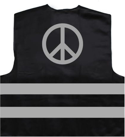 Friede Peace Demo Protest Hippie Kostüm Warnweste BZW. Signalweste mit reflektierendem Aufdruck - Größe XXL / 3XL, Schwarz