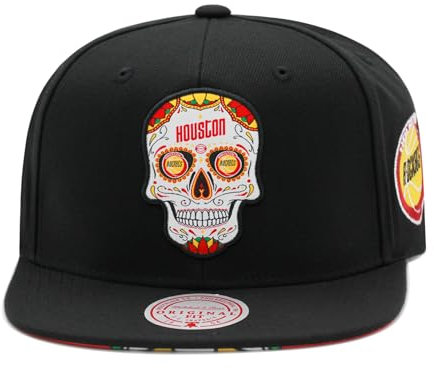 Mitchell & Ness Houston Rockets NBA Sugar Skull Snapback Hat Verstellbare Kappe - Schwarz, Schwarz, Einheitsgr��e
