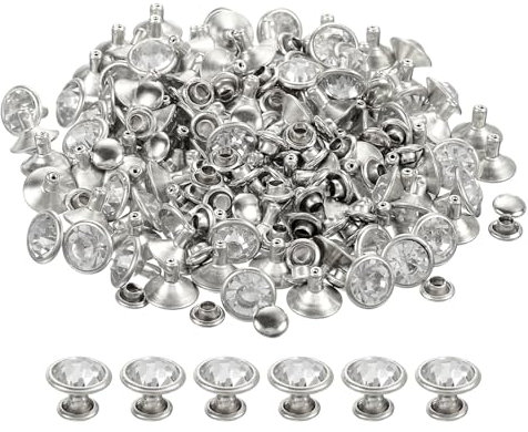 QUARKZMAN 100 Pcs Rivets en Strass Argentés, Rivets de 10 mm pour la Maroquinerie, Rivets en Cristal à Double Capuchon en Métal, Rivets en Strass pour Fabrication Artisanale de Cuir, Sacs