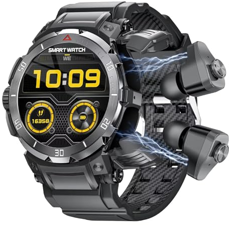 Smartwatch mit Kopfhörer mini in Ear Kopfhörer Bluetooth unsichtbar klein kabellos Earbuds Uhr mit Kopfhörer drin Musik Telefonfunktion Sportuhr Herren Schrittzähler Gesundheitsuhr Blutdruck Pulsuhr