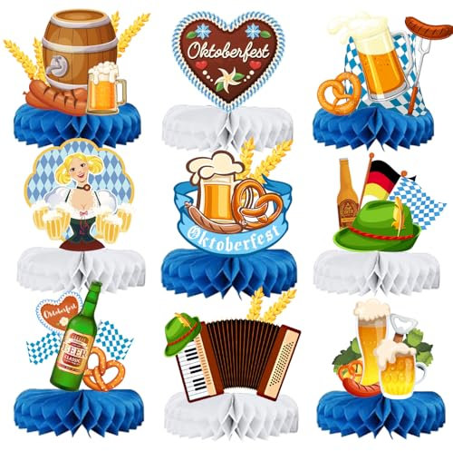9 Stück Oktoberfest Deko Bienenwaben, Oktoberfest Tischdeko, Oktoberfest Deko Set, Bayerische Deko 3D für Oktoberfestparty, Bayrische Bierfest Deko Tischdekoration