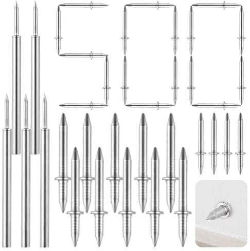 SWEWARM 500 clavos sin costuras de hilo de doble cabeza, clavos de doble cabeza con 5 barriles de instalación, clavos ocultos que no dejan marcas, tornillos invisibles de 2 lados y herramientas de