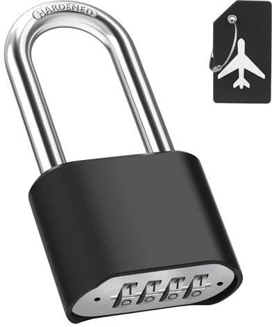Heavy Duty Combination Padlocks Outdoor, Weatherproof Long Shackle 51.5mm with 4 Digit Code Locker Padlock, Large Padlock 8mm Thick 304 Stainless Steel Shackle for Garage, Gate, Fence, Warehouse, Gym