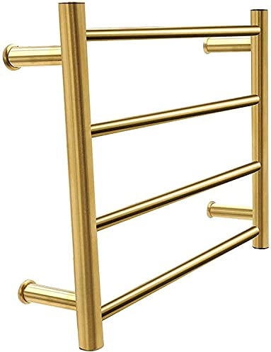 QRXALISA Towel Warmer Drying Rack, Electric Heated Towel Rack with 4 Heated Bars, Wall-Mounted Brushed Gold Heated Towel Rail Radiator for Bathroom,Plug in/Plug in