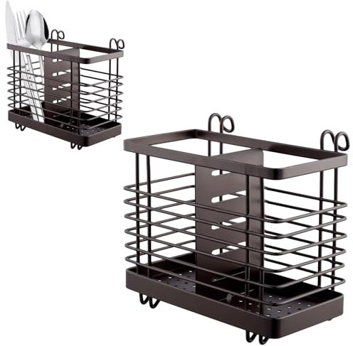 MOUYAT 2 Pack Cutlery Rack Drainer, Black Cutlery Drainer for Sink, Kitchen Utensils Holder, Rust Proof Sink Utensil Drainer for Kitchen Accessories
