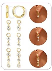 Dochais Ohrringe Silber 925, 14K Gold Set A, Huggie Creolen, 5A CZ Tropfen Baumeln Ohrringe für Frauen Damen, Wassertropfen Ohrhänger Schmuckgeschenke