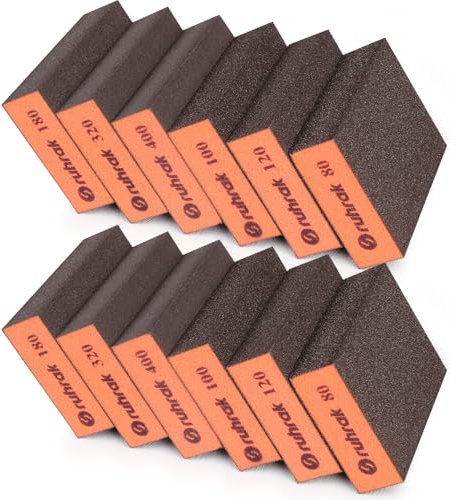 Sruhrak Schleifblock 12 Stück Hart Schleifschwamm, 80/100/120/180/320/400 Körnung Nass-Trocken-Wiederverwendbare Schleifpad für Holz, Kunststoff, Gipskarton und Metallpolitur