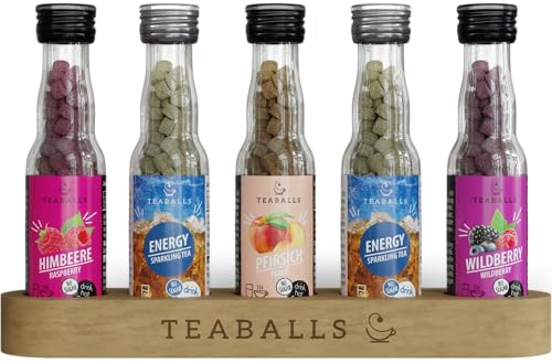 TEABALLS 5er Set Power Booster - 2x Energy, Himbeere, Pfirsich, Wildberry | POWER BOOSTER SET: Doppelt Energy, Himbeere, Pfirsich & Wildberry TEABALLS - fünf Sorten für aktive Momente.