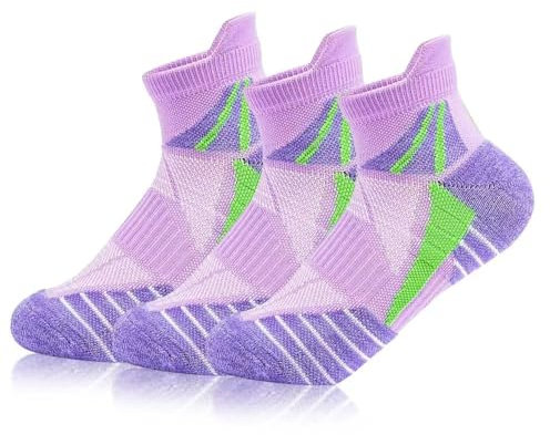 VFAMAN Calcetines de correr para mujer, antiampollas y absorben el sudor, peso ligero, atlético, talla 4-7, 3 pares, morado, Altoa única