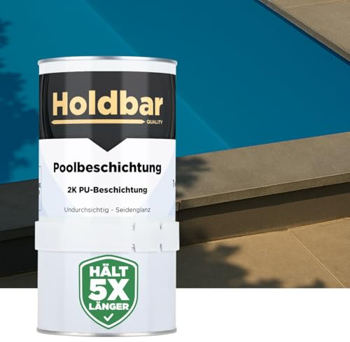 Holdbar 2K PU Poolbeschichtung Azurblau (RAL 5009) 1 Kg - UV- & chlorbeständige, wasserfeste Polyurethan Schwimmbadfarbe - Poolfarbe für Betonbecken, Fliesen- GFK- & Kunststoff-Pools