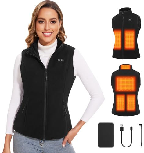 Vofuoti Beheizbare Weste Damen mit Powerbank,3 Heizstufen,Beheizbare Jacke mit Elektrischem USB-Körperwärmer,Slim Fit Elektrische Heizweste für Innen, Außen, Camping,Geschenk für die Liebe