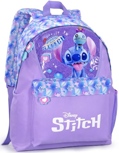 Sac à dos scolaire enfant 41 × 31 × 18 cm pour Stitch Fan – idéal CP–CM2 – style cartable léger et résistant, bretelles rembourrées, poches pratiques, porte-bouteille – Idée Cadeau Fille