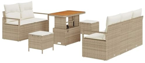 vidaXL Garten-Sofa-Set mit Kissen mit Speicher 8 pcs Beige und Creme, Verstellbare Garten-Couchgruppe, Moderne Sitzmöbel, Stauraum für Komfort, vielseitige Lounge, schicke Terrasse