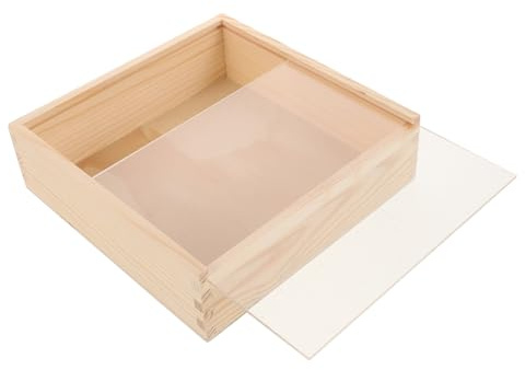GLEAVI Holzkiste mit Schiebedeckel Transparente Box Natürliche Holz Speicherlösung für Schmuck Teetassen und Kleine Gegenstände für Schlafzimmer und Wohnräume