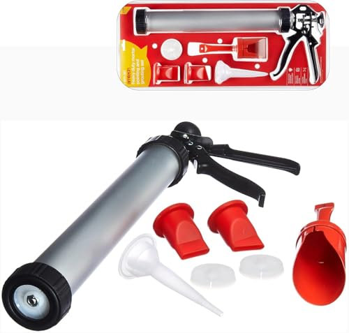 Professional Grout Gun with Dual Nozzles – Mortar Applicator Tool for Tiling, Pointing, Masonry, Brickwork & Concrete Repair – Ergonomic Ratchet Caulking Gun for Home & Trade Use
