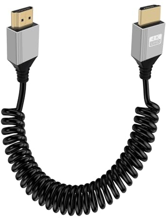 YINGAYOU Spiralkabel HDMI 4K @ 60 Hz Aluminiumgehäuse Goldstecker HDMI Kabel High Speed 3D, ARC, Ethernet für Laptop, Monitor, Fire TV, PC (Geradeaus, 2 m)