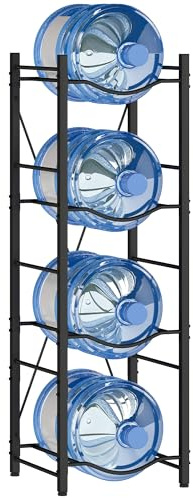 HOMCOM Soporte para Garrafones de Agua de 4 Niveles Estante de Almacenamiento para Botellas de Agua con Estructura de Metal Reforzada para Cocina Comedor Sala de Estar Negro