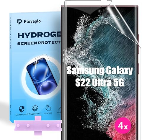 Ployeplo Pellicola Idrogel Protettiva per Samsung Galaxy S22 Ultra 5G, 4 Pezzi HD Trasparente Morbido TPU Alta Sensibilità Protezioni per Lo Schermo, Anti graffio(Non Vetro Temperato)