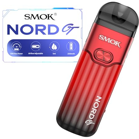 SMOK NORD GT 2500mAh 80W E Cigarette Vape Starter Kit, 2ml Pod, Airflow Adjustable, Clear Pod Designed, 0.69in OLED Display, USB Type-C Fast Charging, Ecig No Nicotine - Red Black