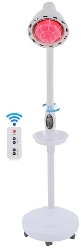 Rotlichtlampe Wärmelampe 275 W, 360°-Drehung Infrarotlampe mit Fernbedienung, Temperatur 0-115°C und Höhenverstellbar 49-63 Zoll, Rotlichtlampe Therapie mit Ständer und 4 beweglichen Universalrädern