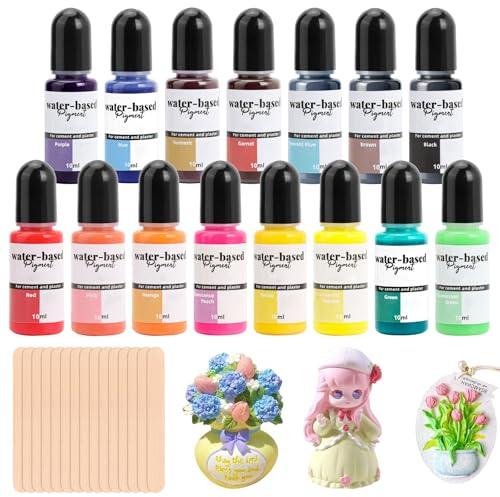 Pigmenti colorati per colata in polvere, 15 colori, pigmenti a base d'acqua, con 15 bastoncini, colore creativo fai da te, vernice in resina per colata in polvere, gesso per calcestruzzo, intonaco per