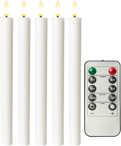 goobay 5er-Set LED-Stabkerzen aus Echtwachs, weiß – inkl. Fernbedienung, Timerfunktion & flackernder 3D-Flamme, batteriebetrieben, dimmbar, warmweiß (2400 K) - elektrische Kerzen, sicher & dekorativ