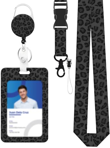 Porte Badge avec Cordon Porte Badge Coulissant Léopard en Plastique avec Enrouleur de Badge Rétractable Mousqueton Lanière Détachable Porte Carte Verticale Dure pour Bureau École Carte de Bus (C)