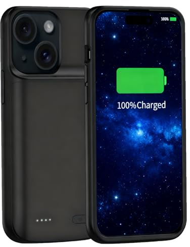 MIGAFEI Custodia con batteria per iPhone 15, 7000 mAh, ultra sottile, portatile, custodia di ricarica intelligente, compatibile con iPhone 15 (6,1), caricabatterie esteso, nero