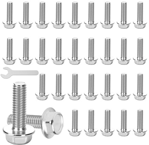 30 Pcs M6 x 20mm Flanged Hex Head Bolts, 304 Stainless Steel Bolts with Spanner, M6 Bolt, Anti-Loosening Flange Hexagon Screws for Machine Tools, Furniture Assembly, Automotive und DIY Project (M6x20)