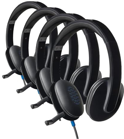 Logitech H540 Wired Headset, Stereo Headphone with Noise-Cancelling Microphone, USB, On-Ear Controls, Mute Indicator Light, PC/Mac/Laptop - Black (Pack of 4)