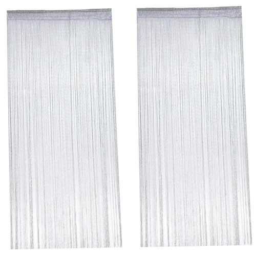 Lot de 2 rideaux à cordes pour portes, 39 x 79 cm, rideau de porte semi-transparent à paillettes, rideau perles scintillantes respirant pour mariage, salon, salle bain, café, gris argenté...