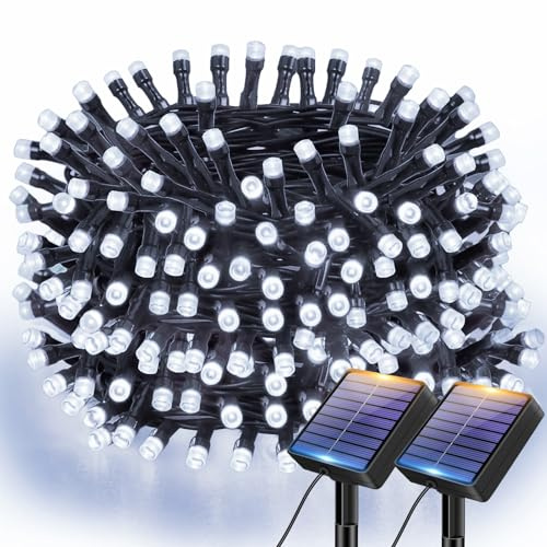 btfarm 2 Stück Lichterkette Außen Solar, 6M 60 LED Lichterkette Outdoor | IP65 Wasserdicht Gummi, 8 Modi Solarlichterkette Aussen Wetterfest für Garten Baum Balkon Terrasse Weihnachten Deko, Kaltweiß