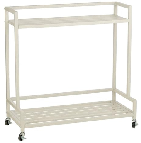 MICA Decorations Greenrax Pflanzenregal auf Rädern - Pflanzenständer für Zimmerpflanzen, Außenpflanzen oder Gartengeräte - 80 x 35 x 81 cm - Eisen - Off-white
