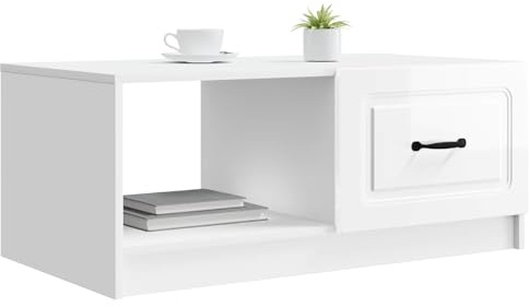 vidaXL Couchtisch Hochglanz Weiß 90 x 50 x 37 cm Holzwerkstoff, Eleganter Vintage Rechteckiger Couchtisch, viel Stauraum für Wohnzimmer, vielseitiges Holzdesign