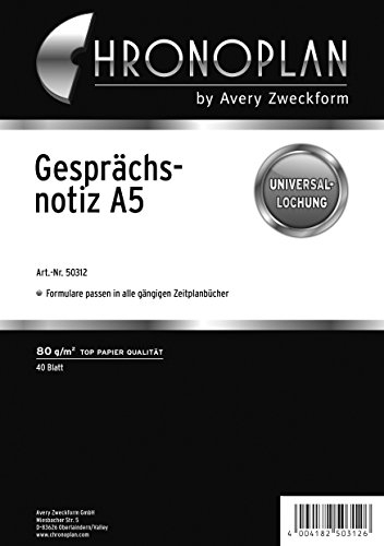 AVERY Zweckform Chronoplan 50312 Gesprächsnotiz Kalendereinlagen zum Nachfüllen für Terminplaner (A5-Format,40 Gesprächsnotizen mit Universallochung, 80g/m², Ergebnisse und Aufgaben notieren),Schwarz