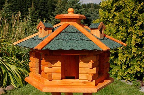 Deko-Shop-Hannusch XXL Vogelhaus, Vogelhäuschen behandelt mit Bitumschindeln und DREI Gauben, Vogelfutterhaus, Futtersilo, Silo