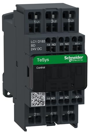 Schneider Electric TeSys Deca contactor,3P(3NO),AC-3/AC-3e,=440V 18A,24V DC coil,spring,LC1D183BD