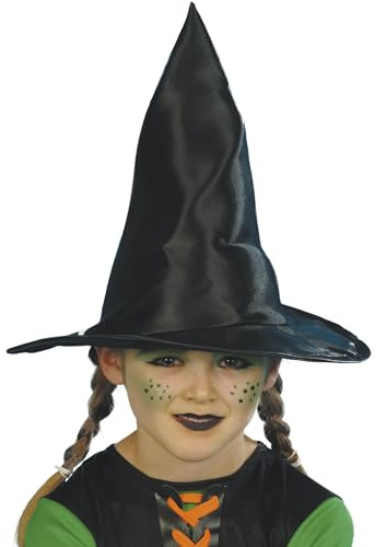 Smiffys Witch Hat, Child, Black Shiny Fabric, 30cm Diameter, Halloween Child Fancy Dress, Witch Dress Up Hats