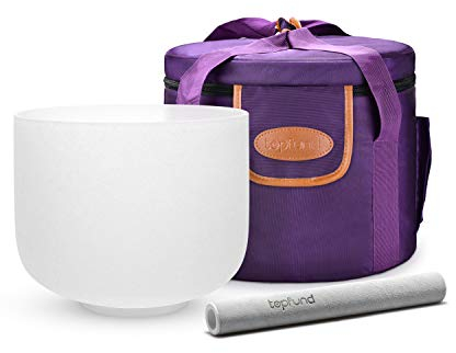 TOPFUND G Note Crystal Singing Bowl Throat Chakra 8 inch with Heavy Duty Carrying Case and Singing Bowl Mallet Suede Striker